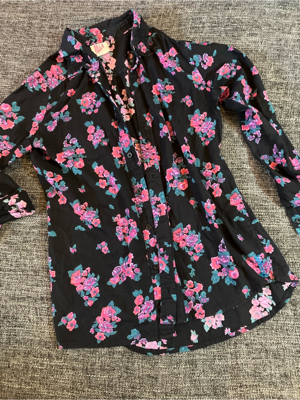 Billabong Black Button-Down Shirt with Pink Floral Print